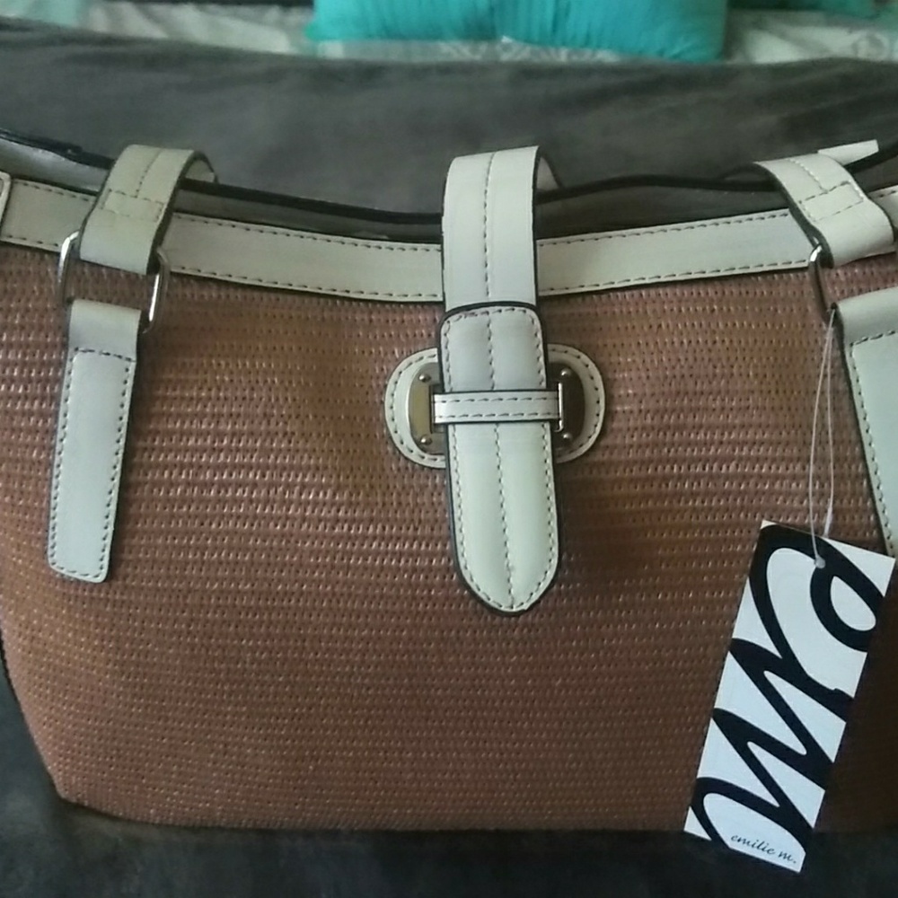 Tan and white Emilie M purse
